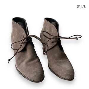 Stuart Weitzman Kalahari Nappa Leather Hidden Wedge Heel Suede Grey Booties, 9.5